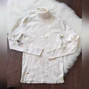 Ralph Lauren Black Label Modal Cotton Cream Ribbed Turtleneck Sweater M Medium